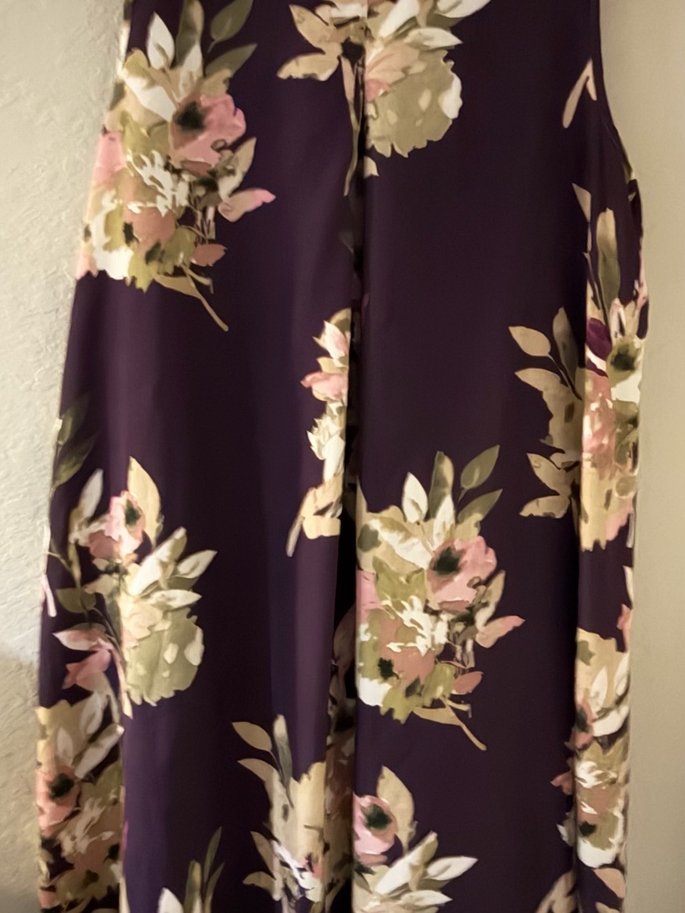 Elegant Purple Floral High-Low Dress with Pink & Cream Blooms
